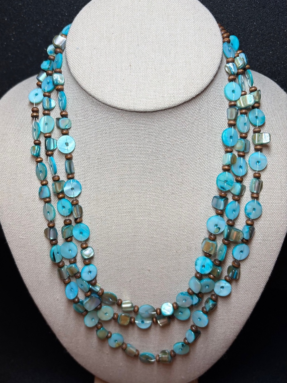 Turquoise Aqua Blue Multi-Strand Beaded Boho Statement Necklace